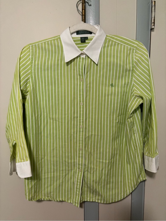 Ralph Lauren Tops - Ralph Lauren Lime Green Stripe Button-Up Shirt with White Collar